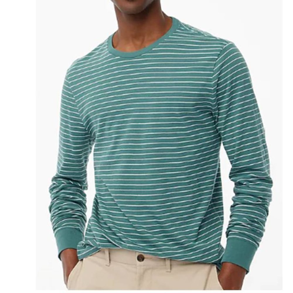 J CREW MEN'S Striped Long-Sleeve Cotton Jersey Tee - Picture 1 of 3
